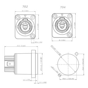 PHLTD Bühnenbeleuchtung Strahl Luftfahrtstecker Netzkabel Stecker Steckdose 20A wasserdicht mit LED-Anzeige Größendiagramm