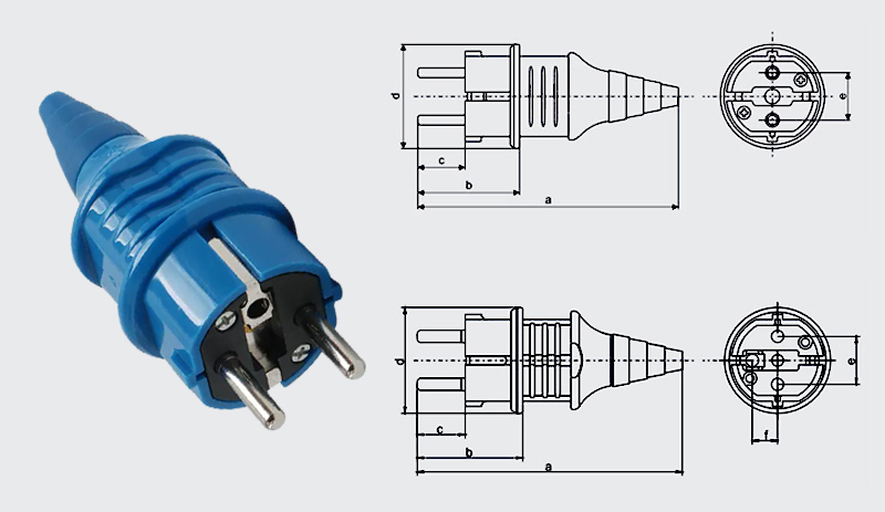 PHLTD Französischer SCHUKO-verdeckter Stecker 16 A 220 V für den Außenbereich, wasserdicht und staubdicht, Standard-Steckergrößentabelle