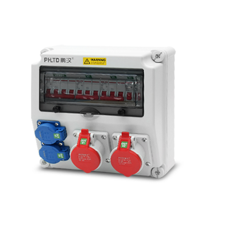 PHLTD IP44 wasserdichte wandmontierte Stromwartungsbox mit 5P 16A und 5P 10A nationalen Standard Industrie-Steckdosen und Luftschalter, Größe 280×280×155mm