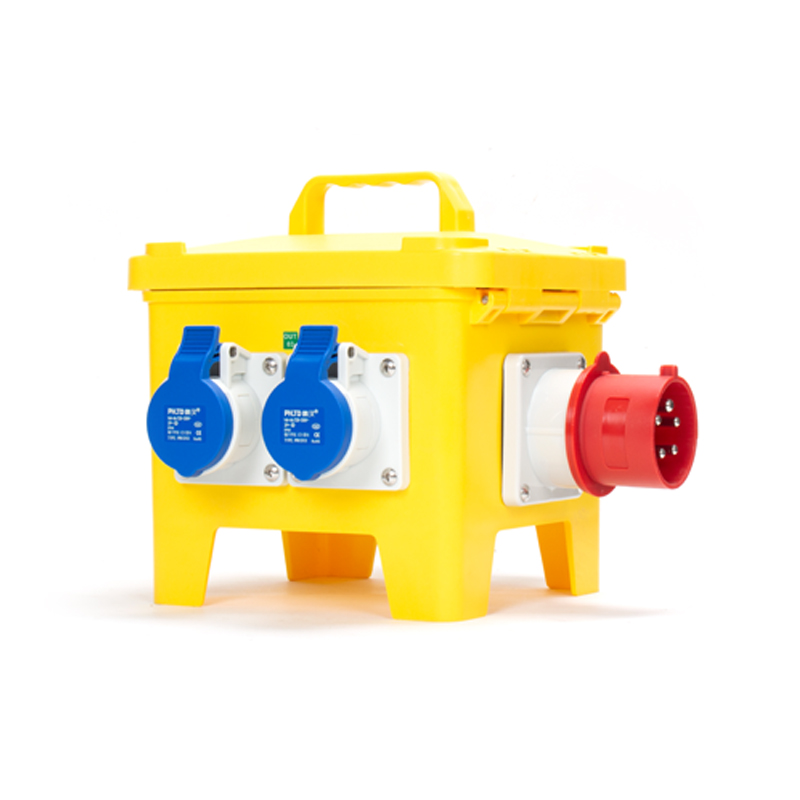 PHLTD tragbare Industriebox mit 5P 32A verdecktem Stecker, 4 Industrie-Steckdosen, Luftschalter und Fehlerstromschutz