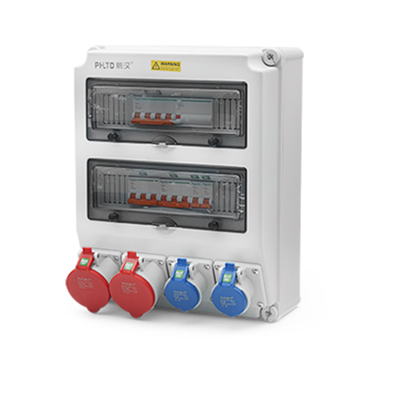 PHLTD IP44 wasserdichte wandmontierte Stromwartungsbox mit 5P 32A und 3P 16A Industrie-Steckdosen und Fehlerstromschutzschalter, Größe 430×330×175mm