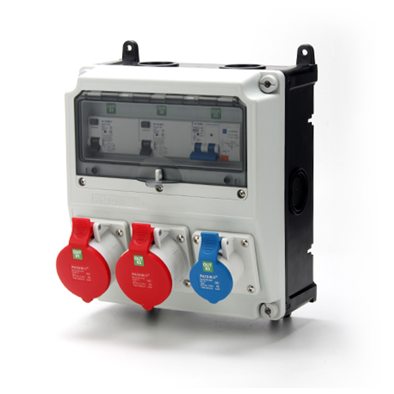 PHLTD Industrie-Verteilungsbox mit 5P 32A und 3P 16A Steckdosen, FI-Schutz