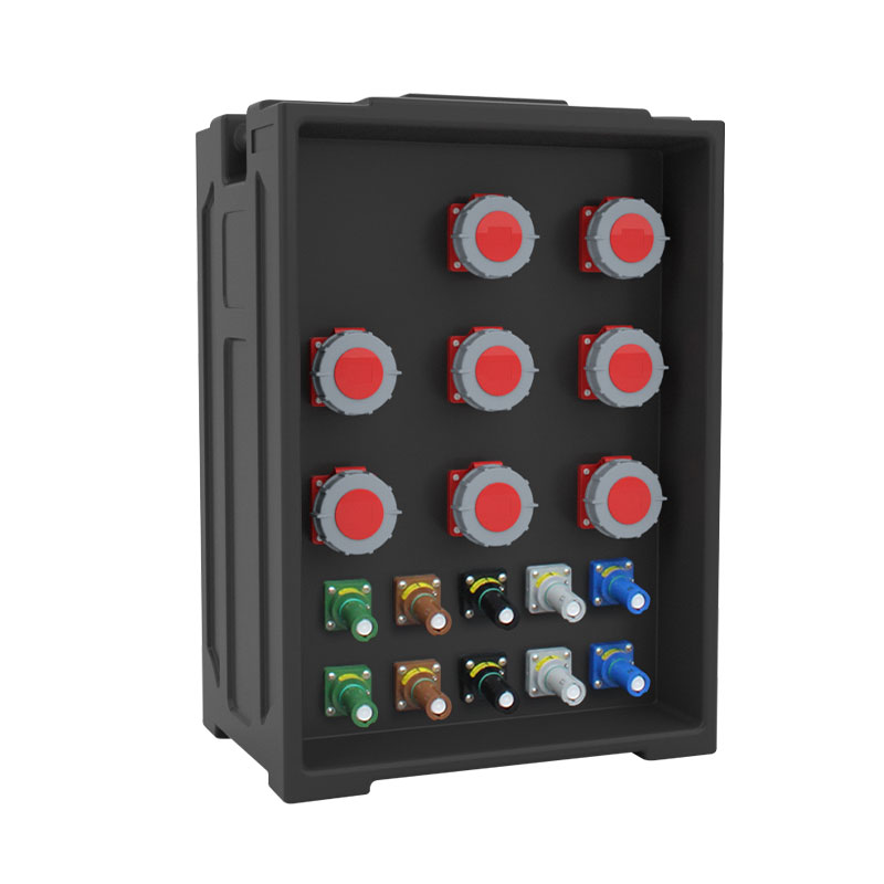 PHLTD anpassbare tragbare Bühnenlichtbox mit 8 63A Industrieschukosteckern und 10 Powerlock-Steckern