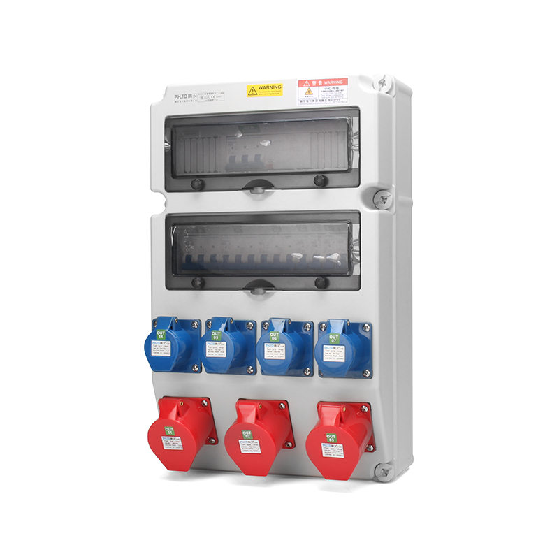 PHLTD IP44 wasserdichte wandmontierte Stromwartungsbox mit 5P 32A und 3P 10A nationalen Standard Industrie-Steckdosen, ausgestattet mit Luftschalter und Fehlerstromschutz, Größe 530×330×175mm