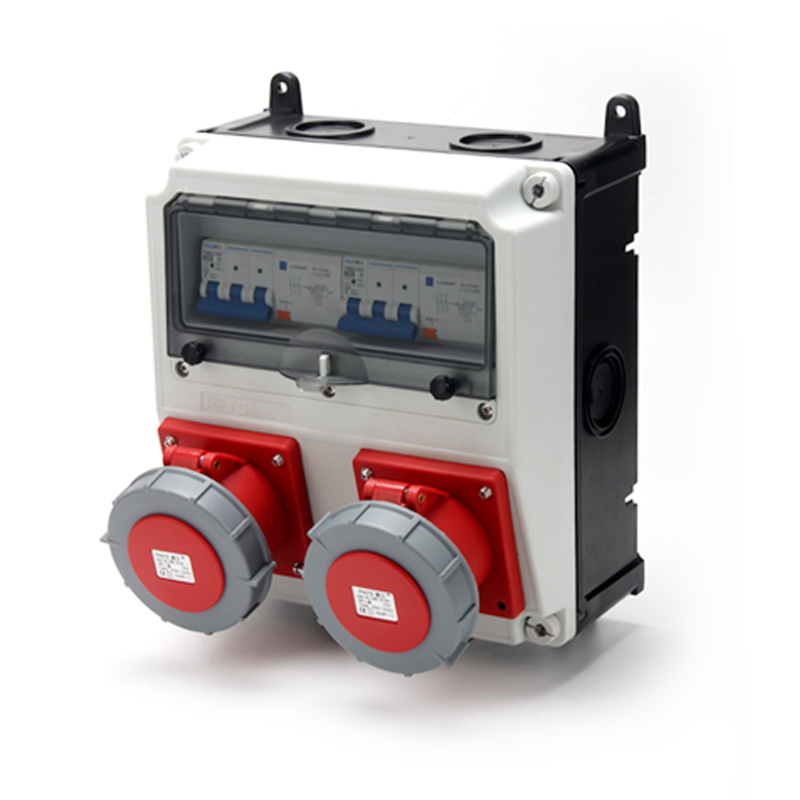 PHLTD Verteilungsbox mit 4P 63A Industrie-Steckdose, Fehlerstromschutz, Größe 350×270×165 mm
