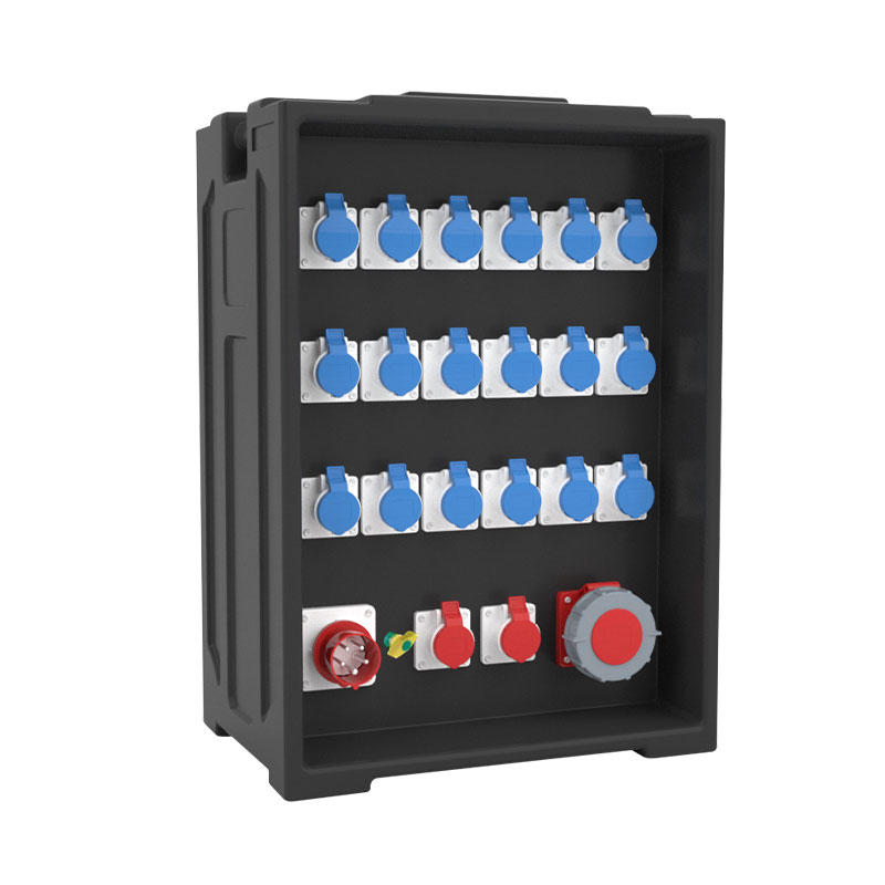 PHLTD große tragbare Bühnenlicht-Verteilerdose mit 20 IP44 Industrie-Steckdosen, einer 63A-Steckdose und einem fünfpoligen Powerlock-Stecker